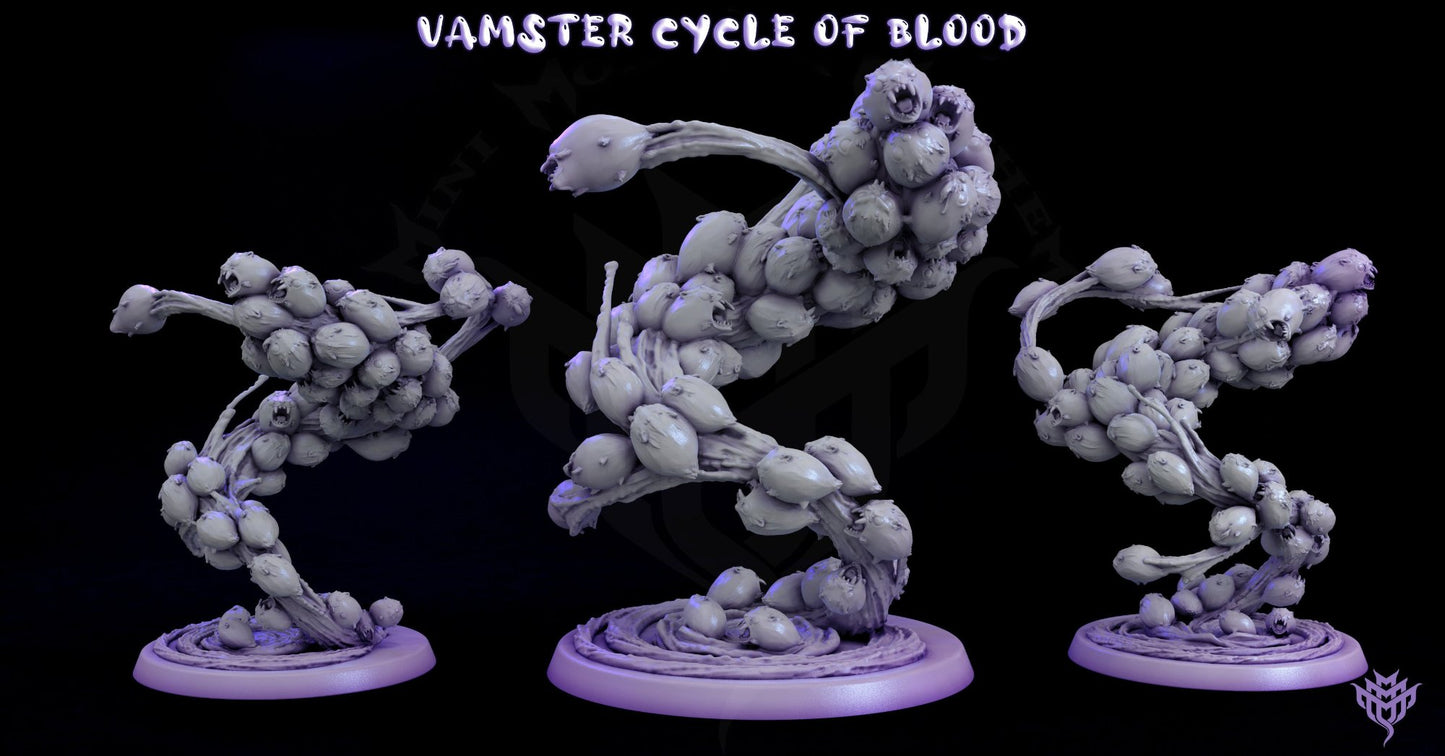 swirling mass of vampire hamsters in a dynamic, chaotic pose