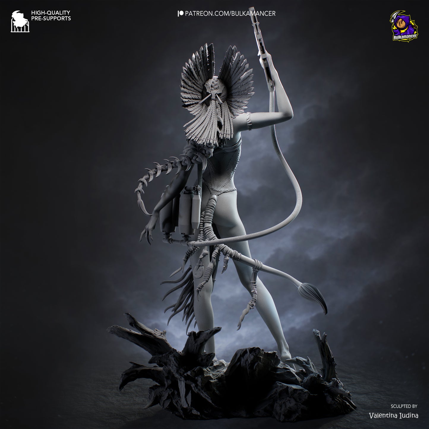 varang avatar resin statue unpainted back view braided hair headdress tribal details base