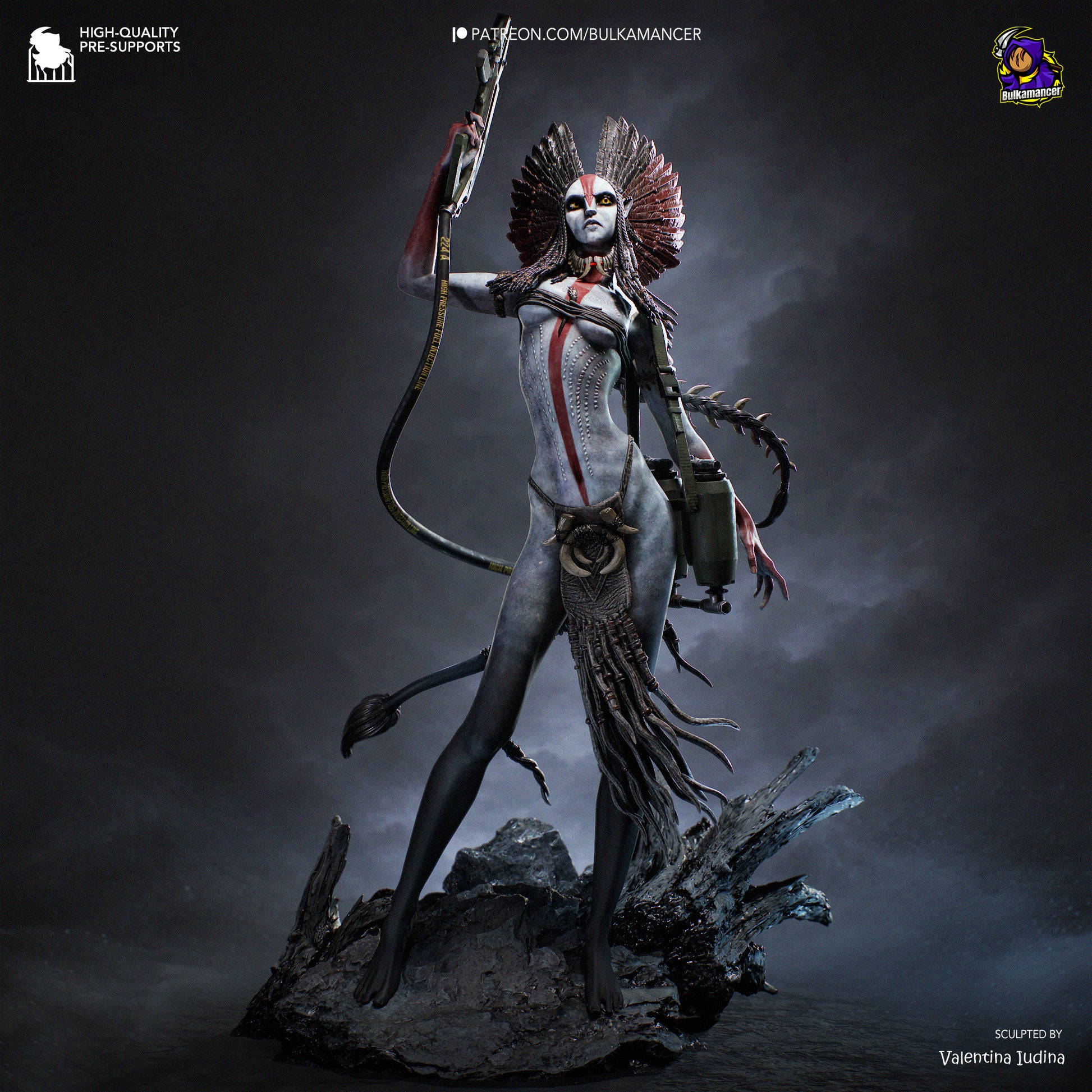 varang avatar resin statue painted front tribal female warrior pose staff weapon headdress base