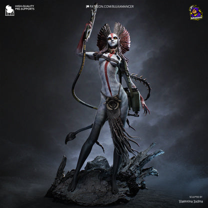 varang avatar resin statue painted front tribal female warrior pose staff weapon headdress base