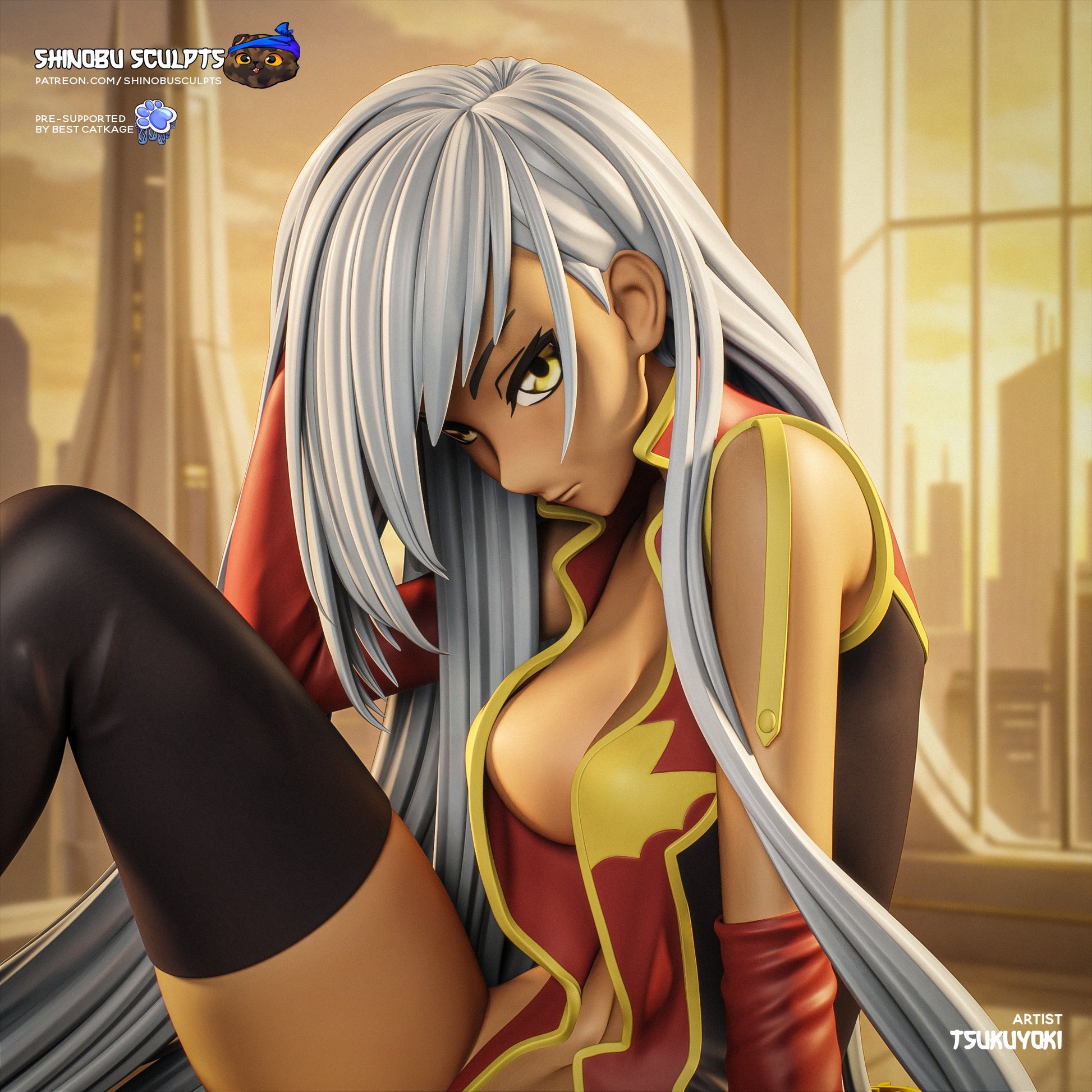 Viletta Nu Code Geass painted render seated figure close up showing face hair outfit and expression