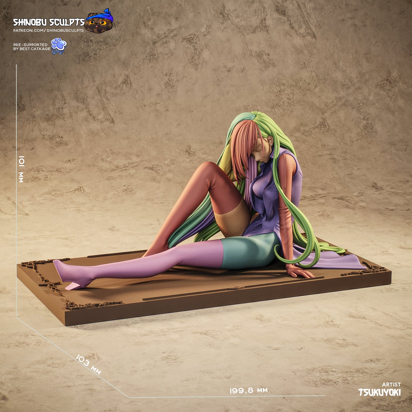 Viletta Nu Code Geass seated sci fi figure dimensions image showing base length width and height