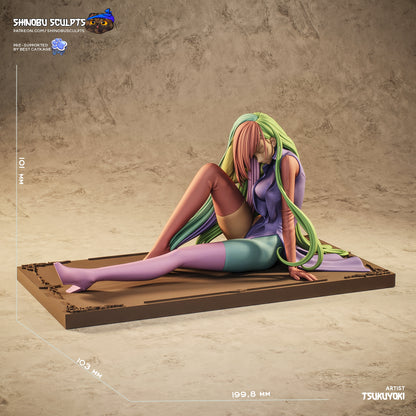 Viletta Nu Code Geass seated sci fi figure dimensions image showing base length width and height