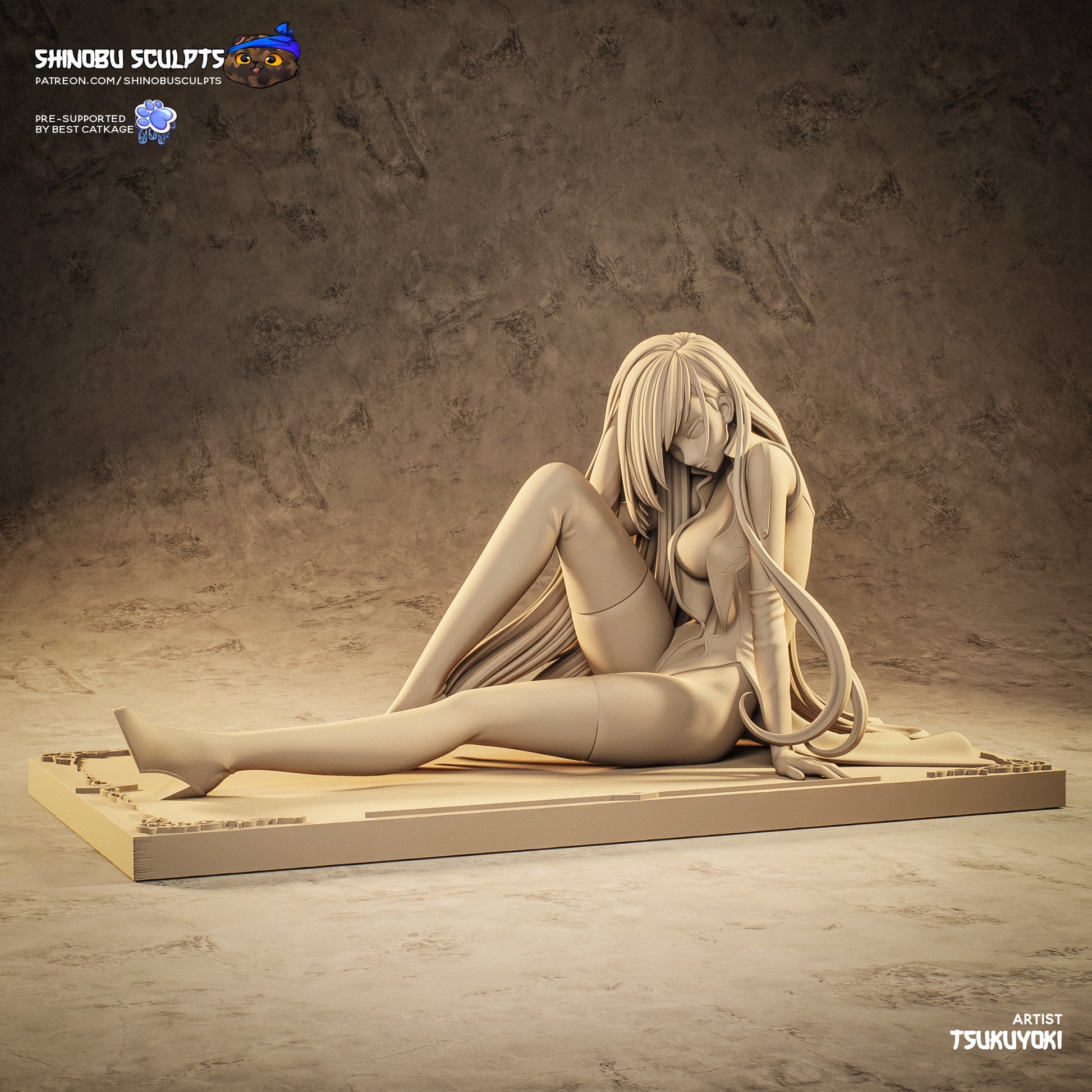 Viletta Nu Code Geass unpainted seated figure front view with long hair fitted outfit and boots