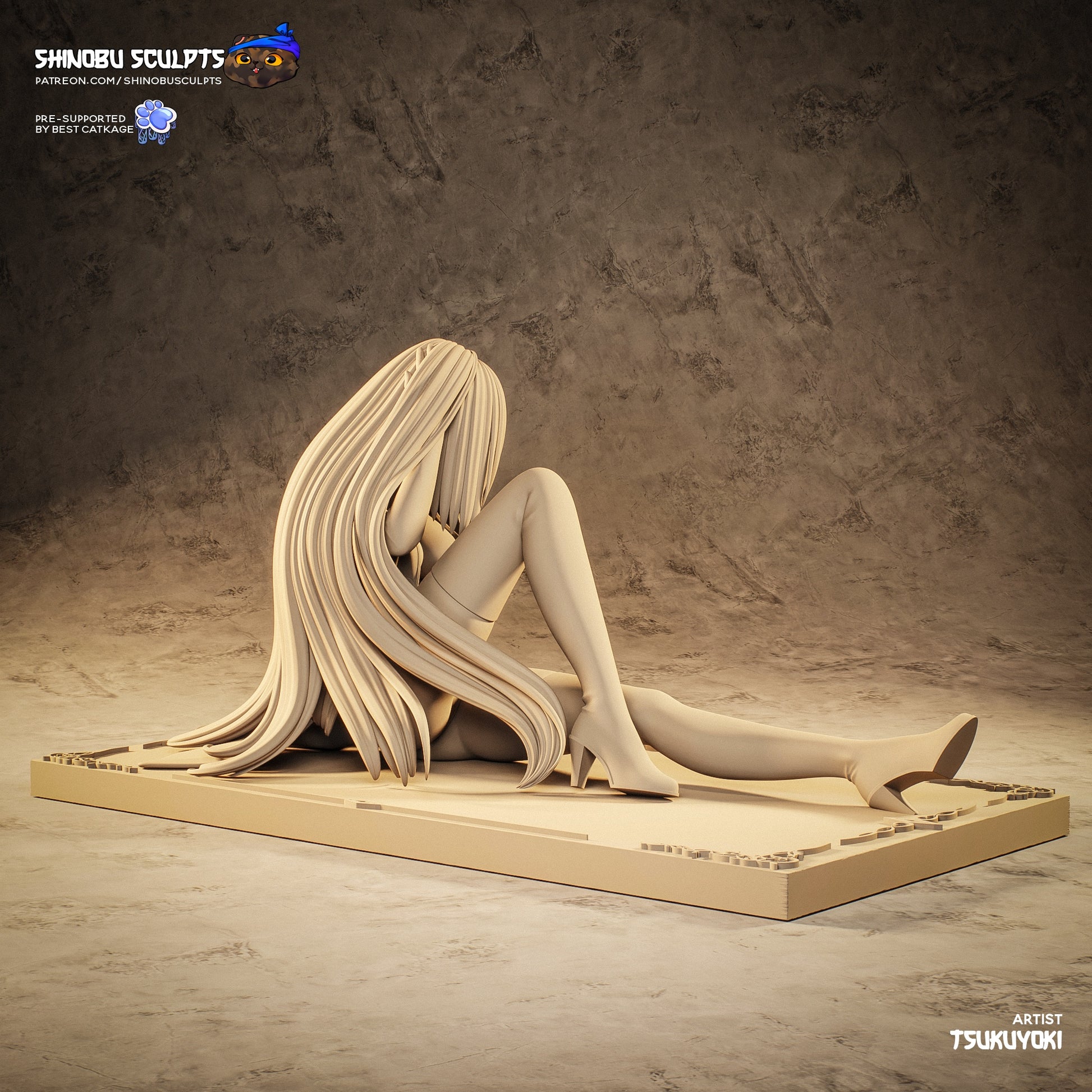 Viletta Nu Code Geass unpainted seated figure side view showing pose hair flow and leg extension