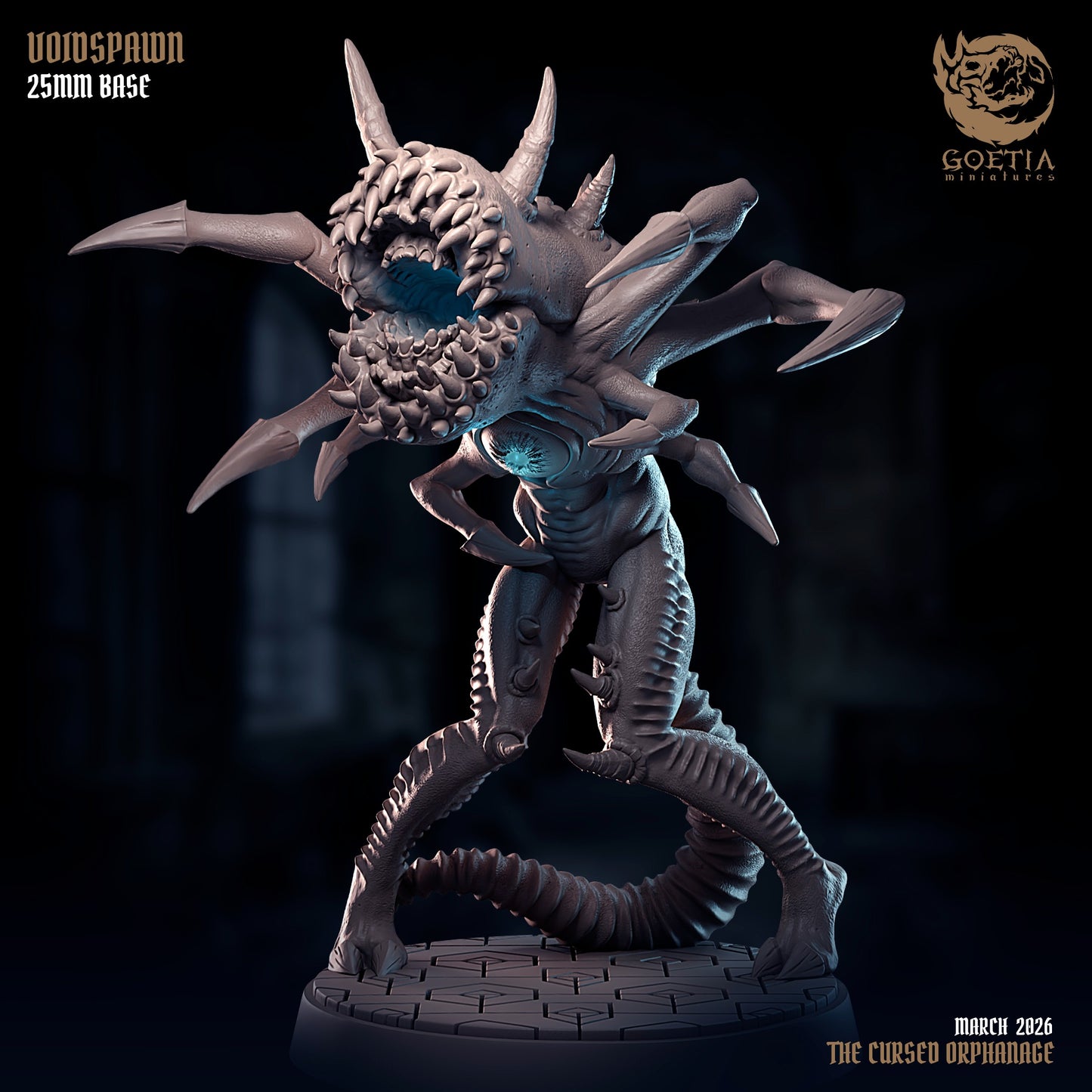 Voidspawn aberration horror resin miniature with giant tooth maw claws tentacle tail eldritch monster Dungeons and Dragons creature miniature grimdark RPG horror