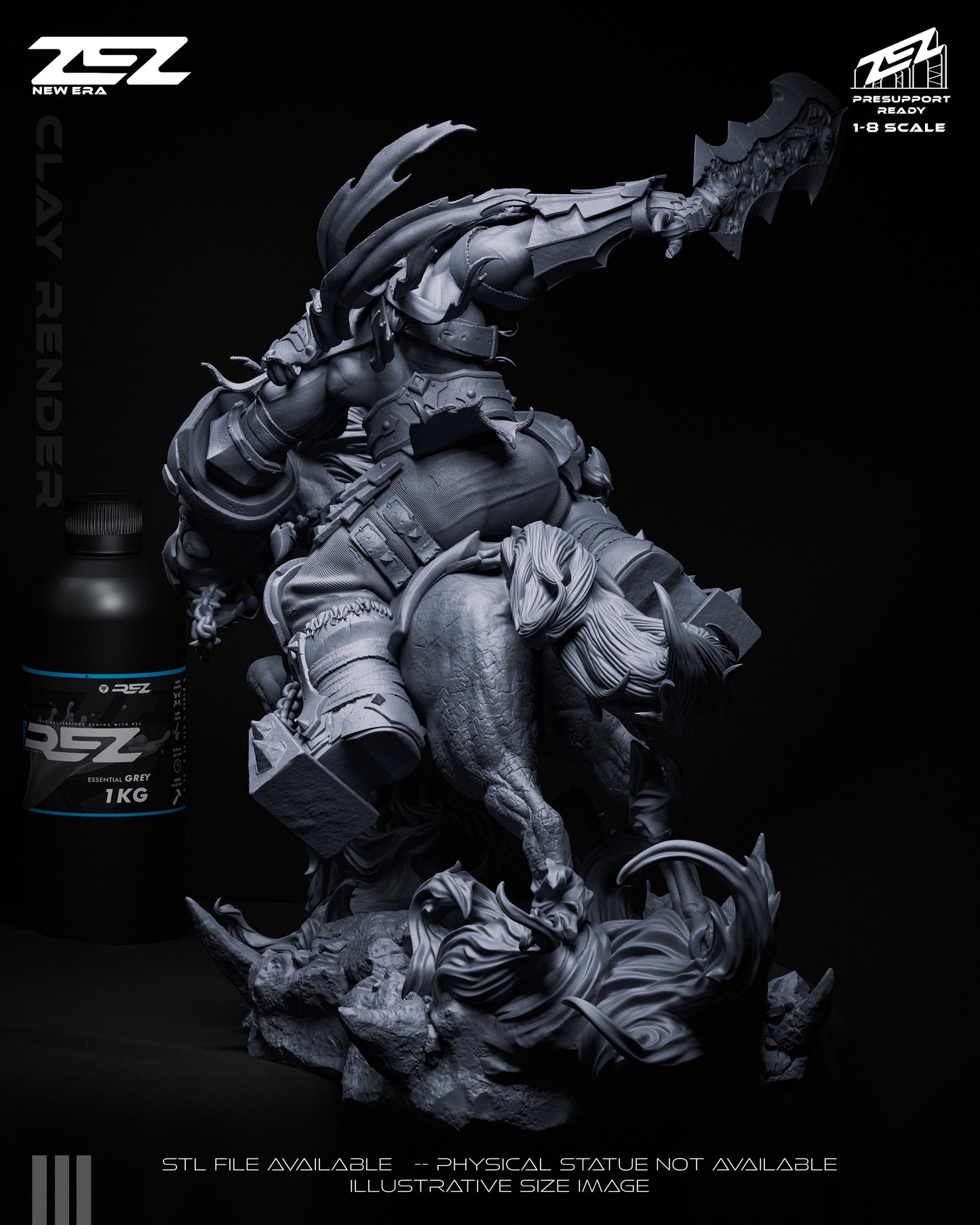 war darksiders statue back view horse rider armor flowing elements base detail resin collectible figure