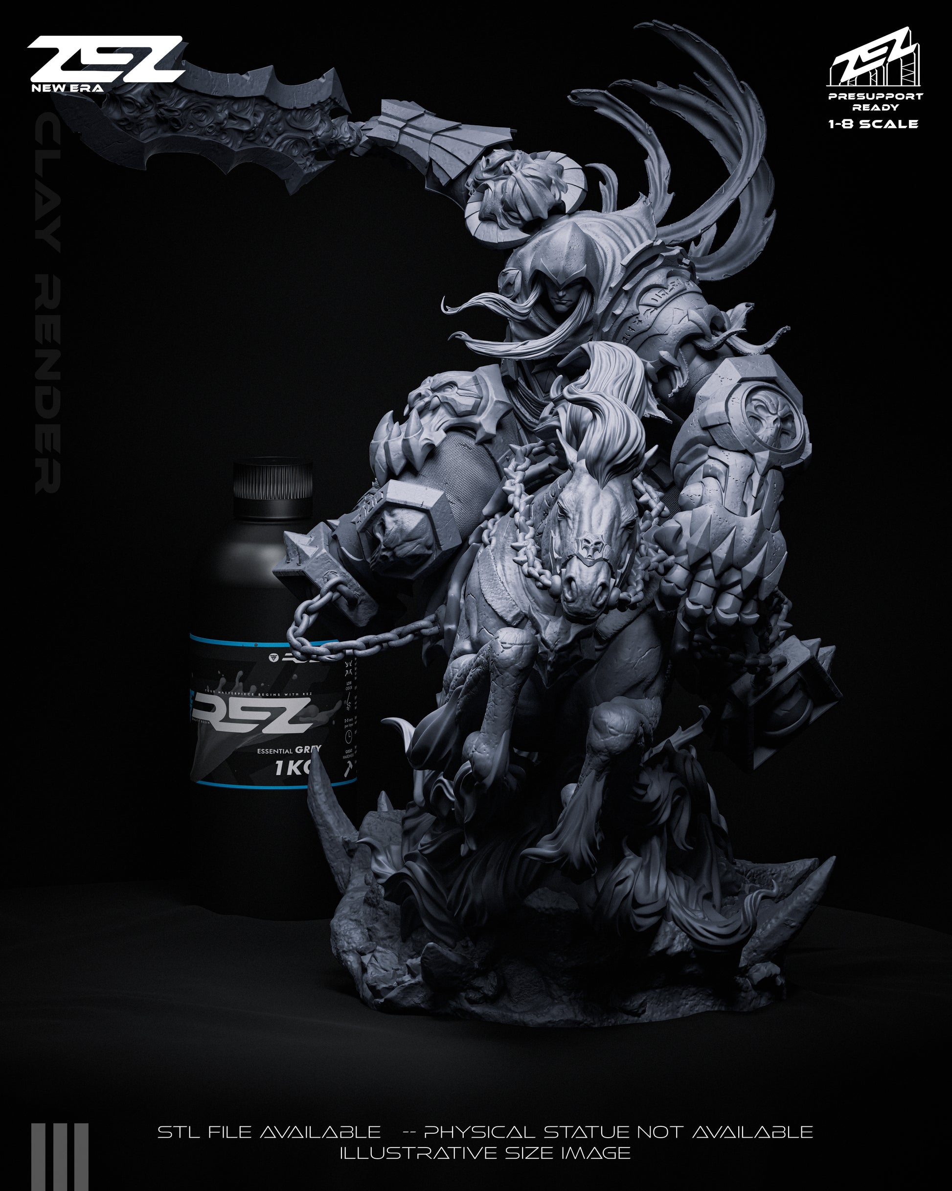 war darksiders statue front view rider horse giant sword armor chains flames base resin collectible figure
