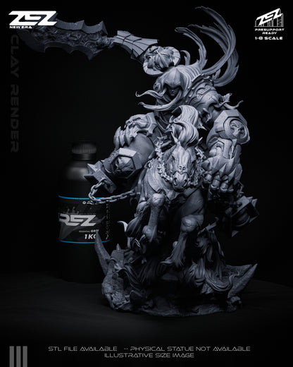 war darksiders statue front view rider horse giant sword armor chains flames base resin collectible figure