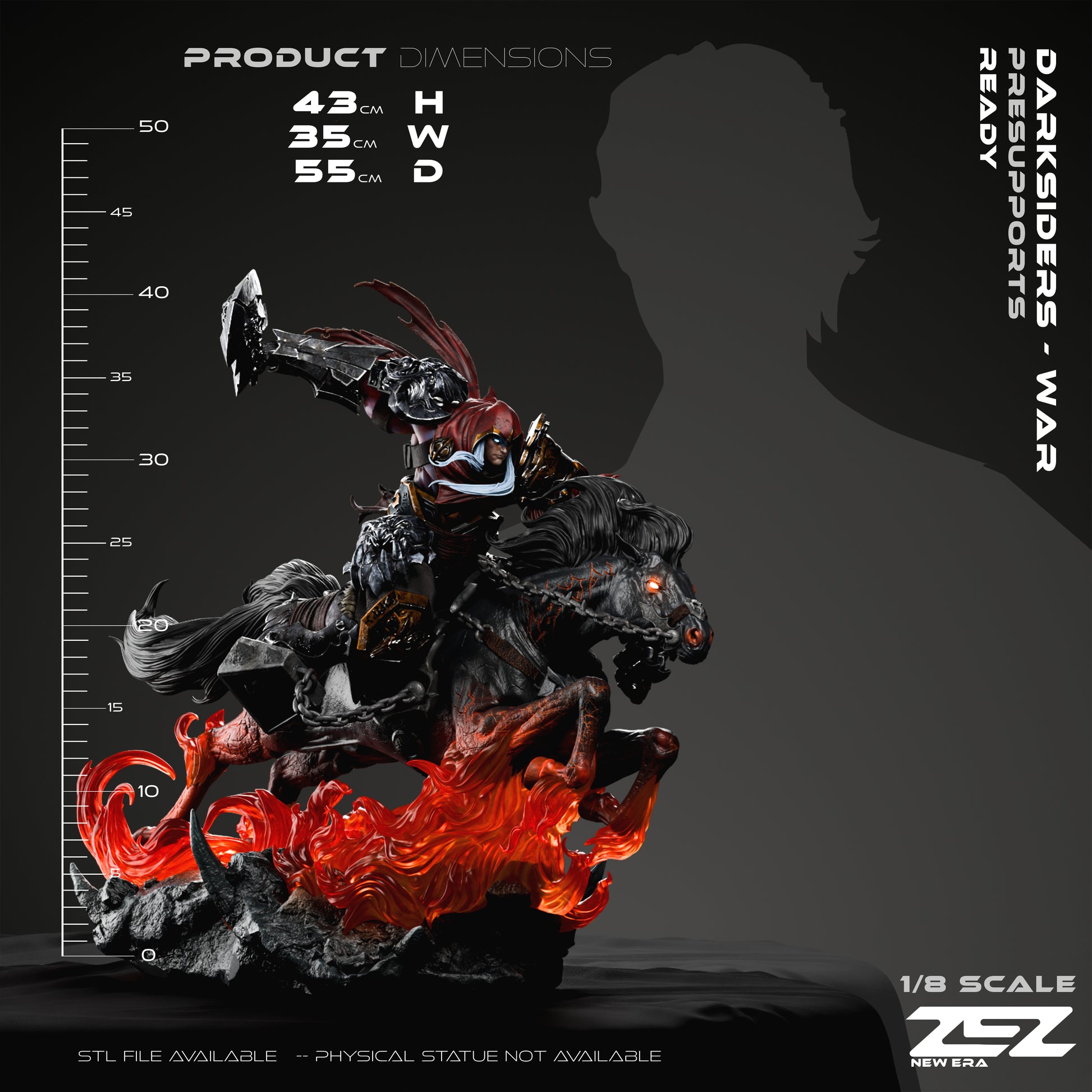 war darksiders statue dimensions height width depth horse flames base large resin collectible figure size reference