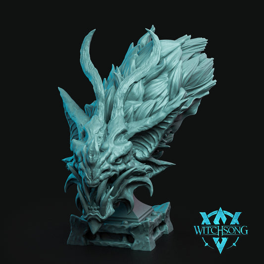Warden of the Damned demon bust resin display model featuring curved horns skeletal infernal face layered abyssal textures and dark fantasy creature details for Dungeons and Dragons collectors