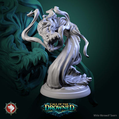 Water Elemental V1 miniature with swirling wave body and monstrous aquatic features