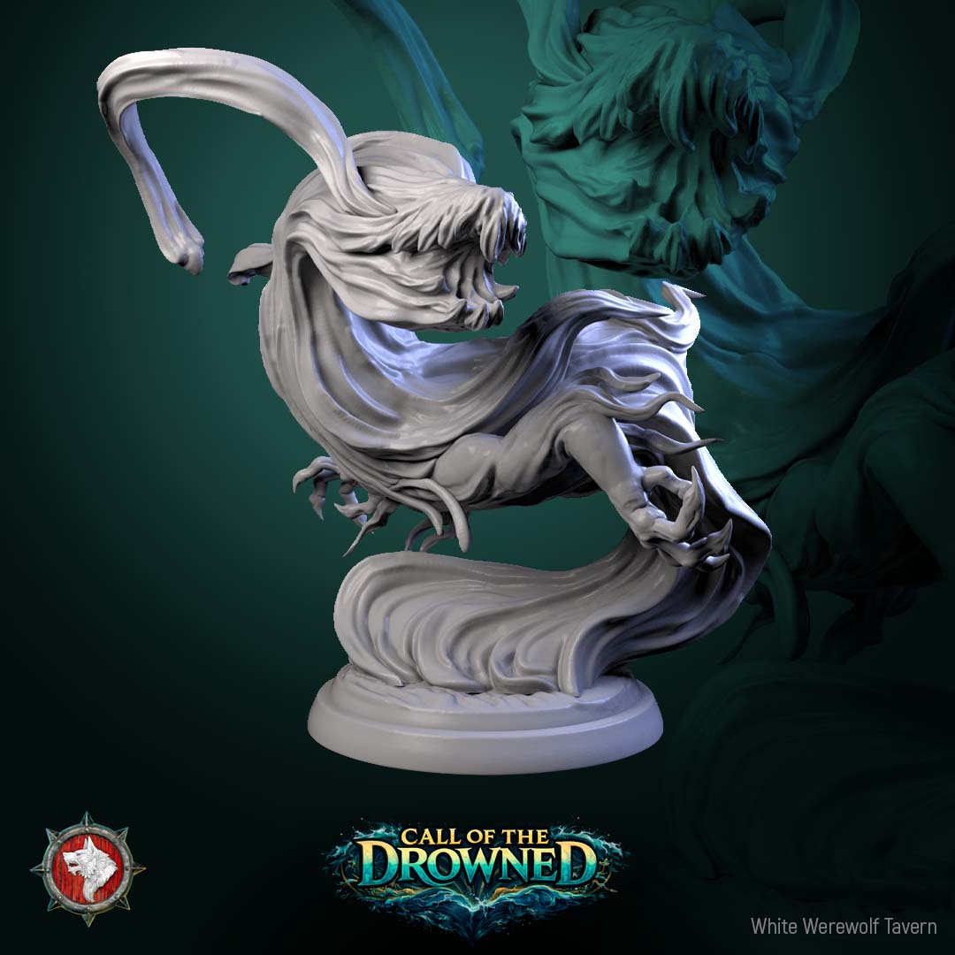 Water Elemental V3 miniature with swirling currents and a monstrous aquatic beast emerging from living water