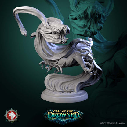 Water Elemental V3 miniature with swirling currents and a monstrous aquatic beast emerging from living water