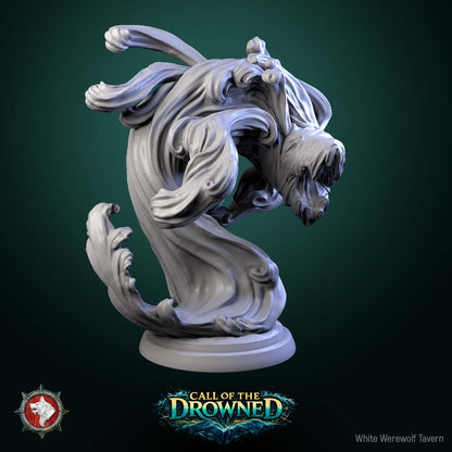 Water Elemental V4 miniature with clawed limbs emerging from a swirling wave form