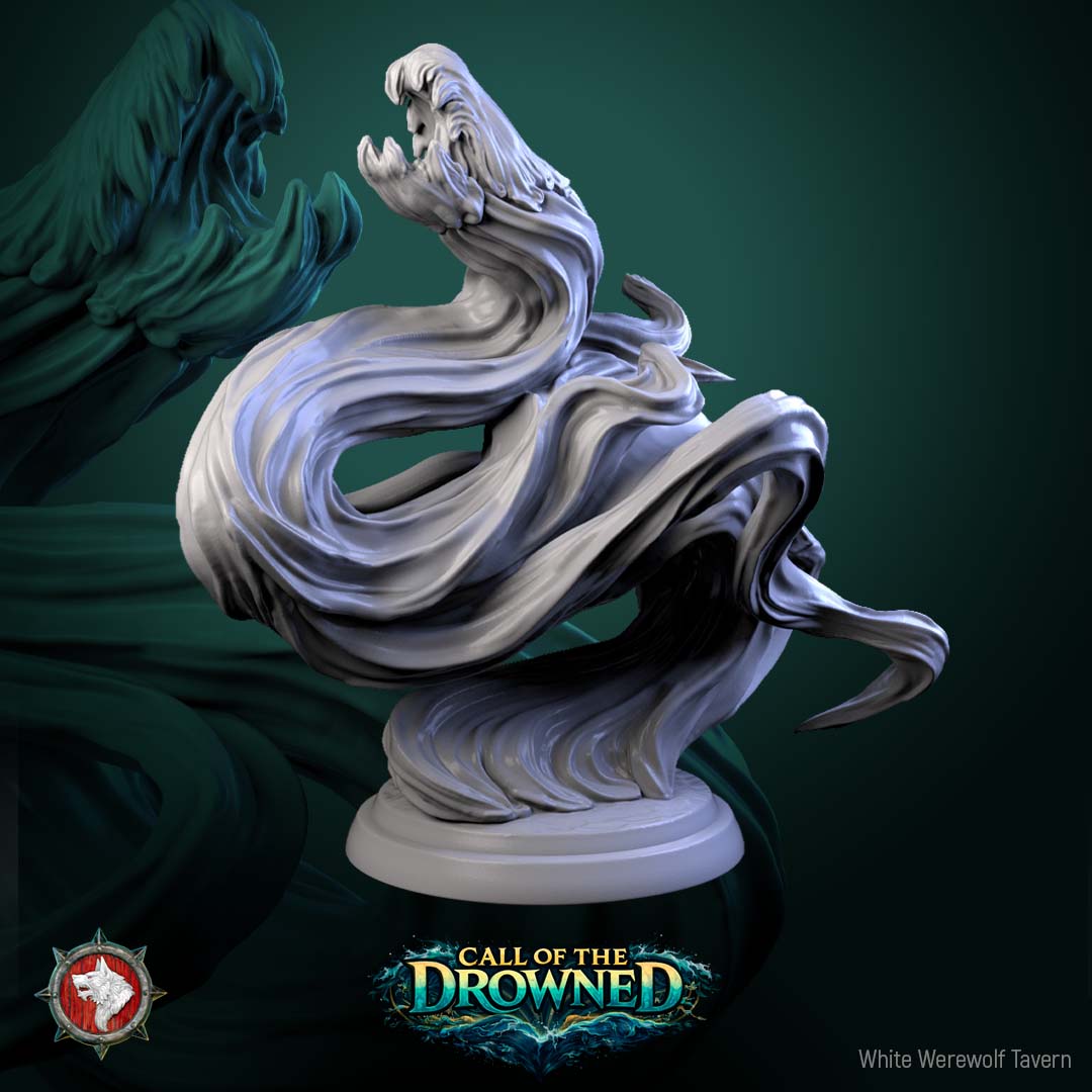 Water Elemental V5 miniature with coiling aquatic body and spectral features