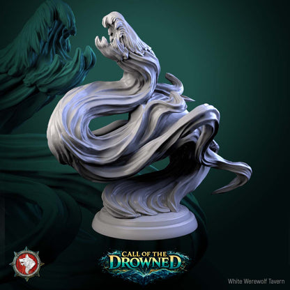 Water Elemental V5 miniature with coiling aquatic body and spectral features