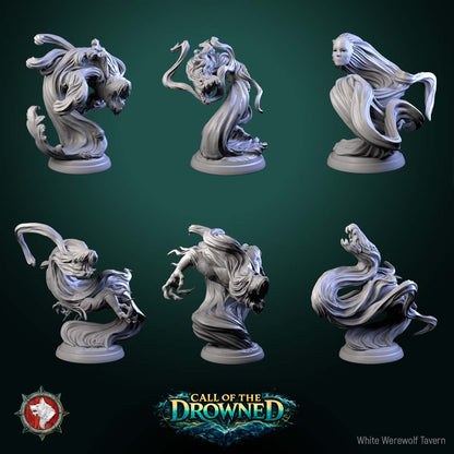 Water Elementals miniature set featuring six unique aquatic elemental creatures for tabletop RPGs