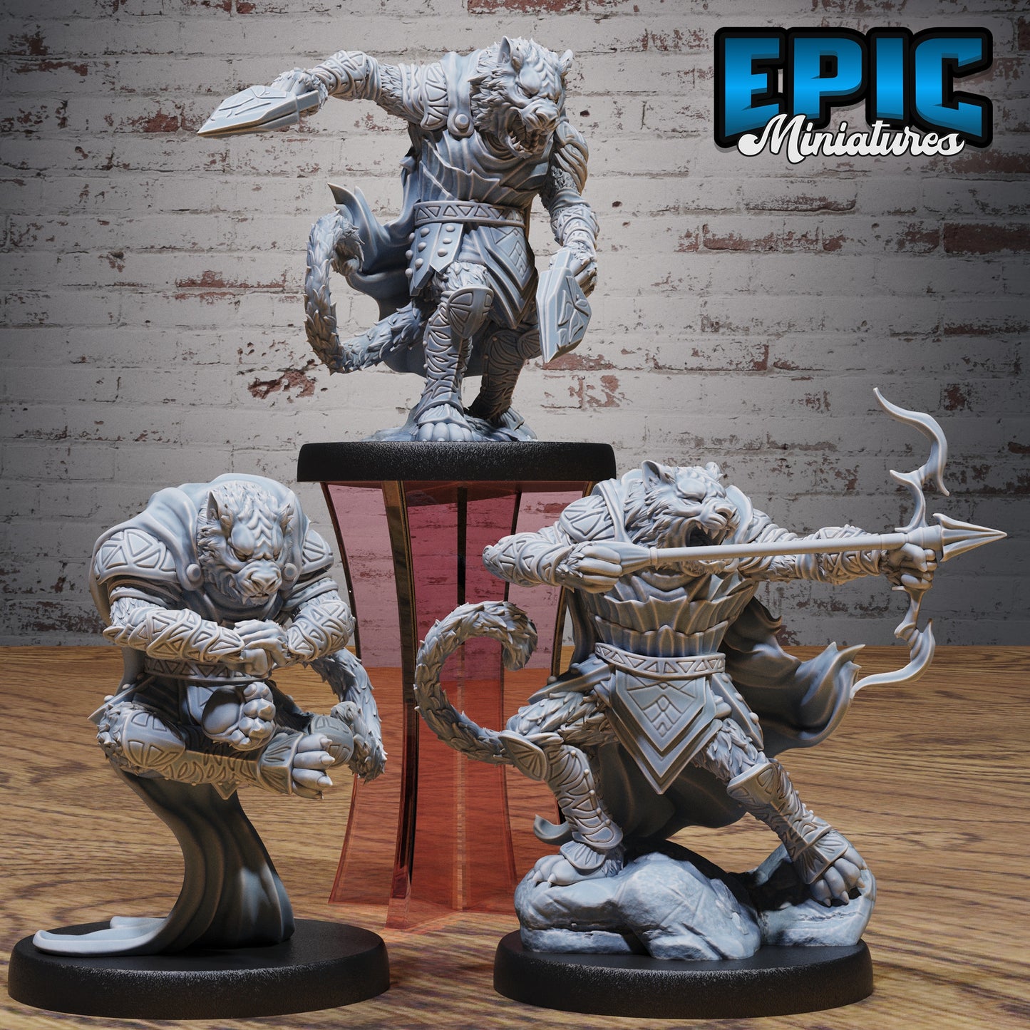 were tiger resin miniature dungeons and dragons lycanthrope monster in warrior hunter and meditation poses fantasy tabletop creature