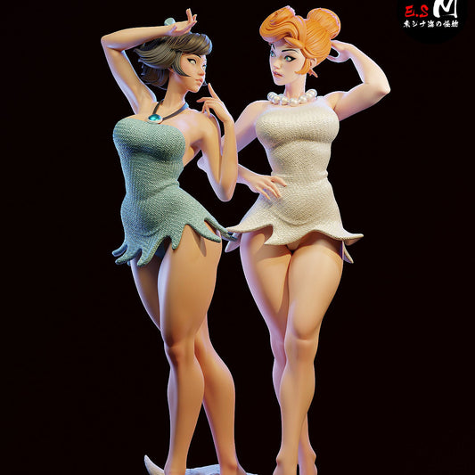 Wilma Flintstone Betty Rubble 1:6 scale diorama front view dual pin-up pose Stone Age dresses barefoot figures shared base collectible statue