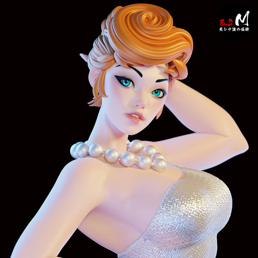 Wilma Flintstone figure close-up portrait sculpted face classic cartoon character pearl necklace stylized hair 1:6 scale collectible