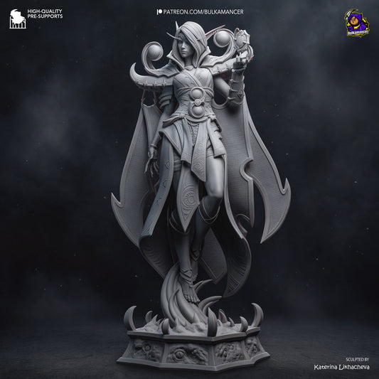 xalatath warcraft resin statue unpainted front view void elf female sculpt floating pose armor details