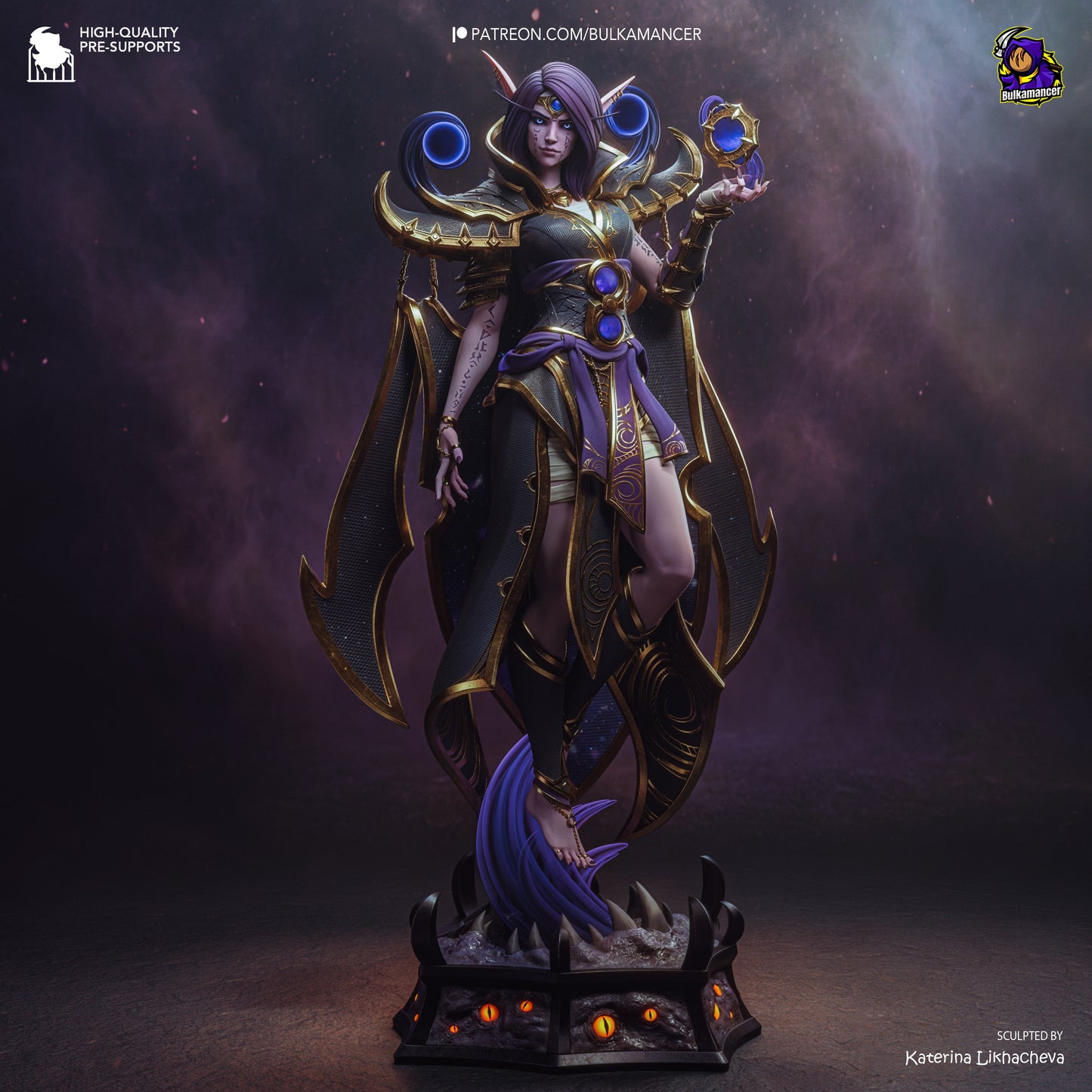 xalatath warcraft resin statue painted front view void elf female floating pose arcane armor relic base eyes