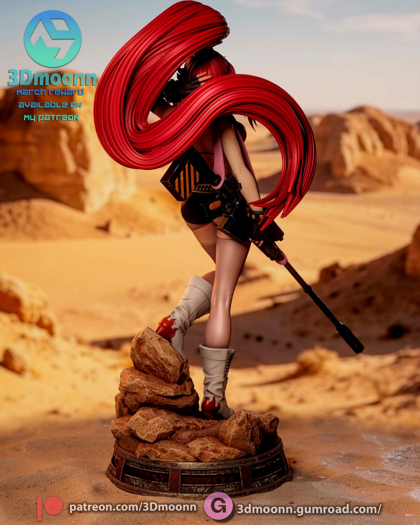 Yoko Littner Gurren Lagann 1-6 scale figure rear view showing flowing red hair and rocky base