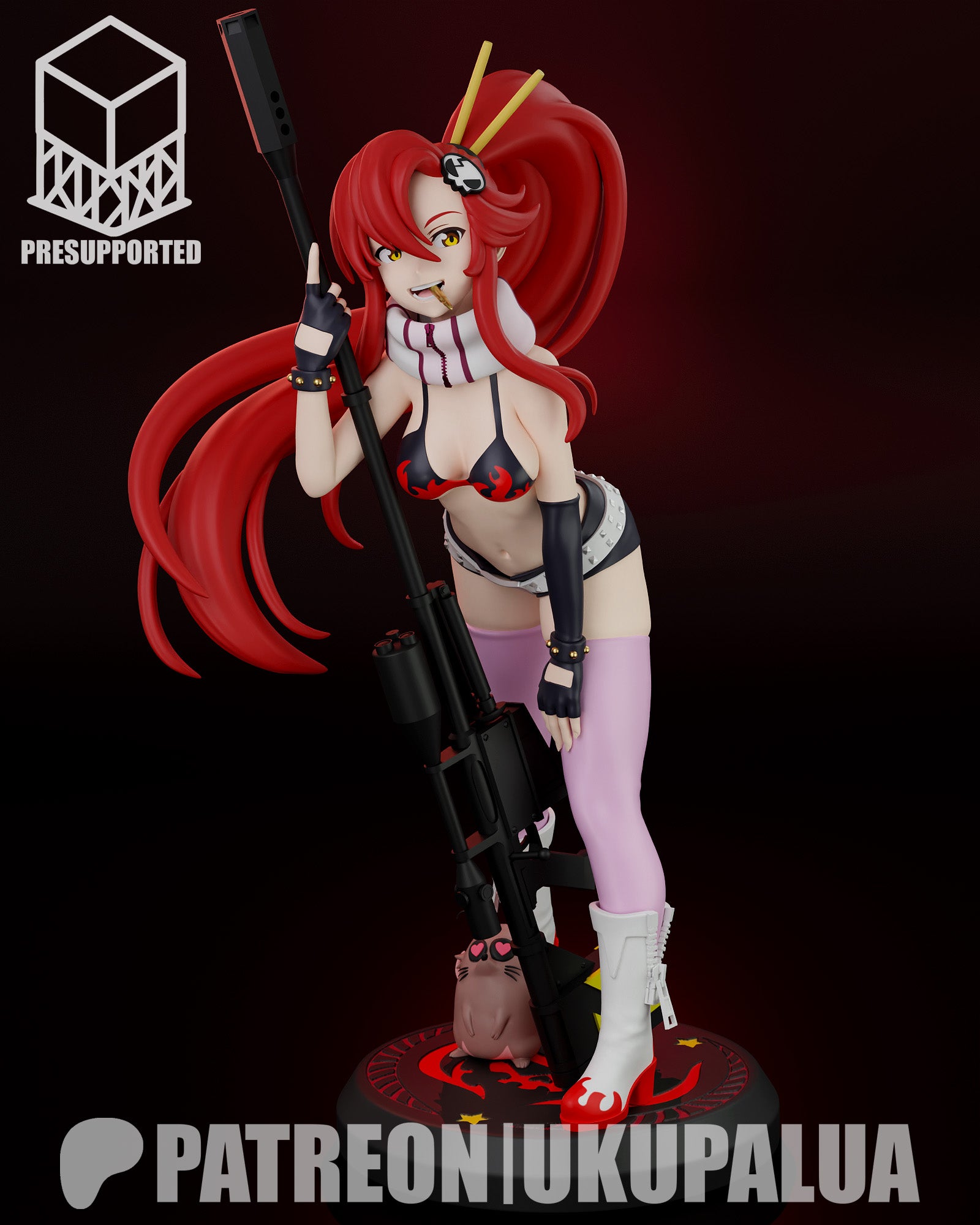 Yoko Littner Tengen Toppa Gurren Lagann unpainted clay render 1:7 scale resin statue with sniper rifle ponytail and anime pose