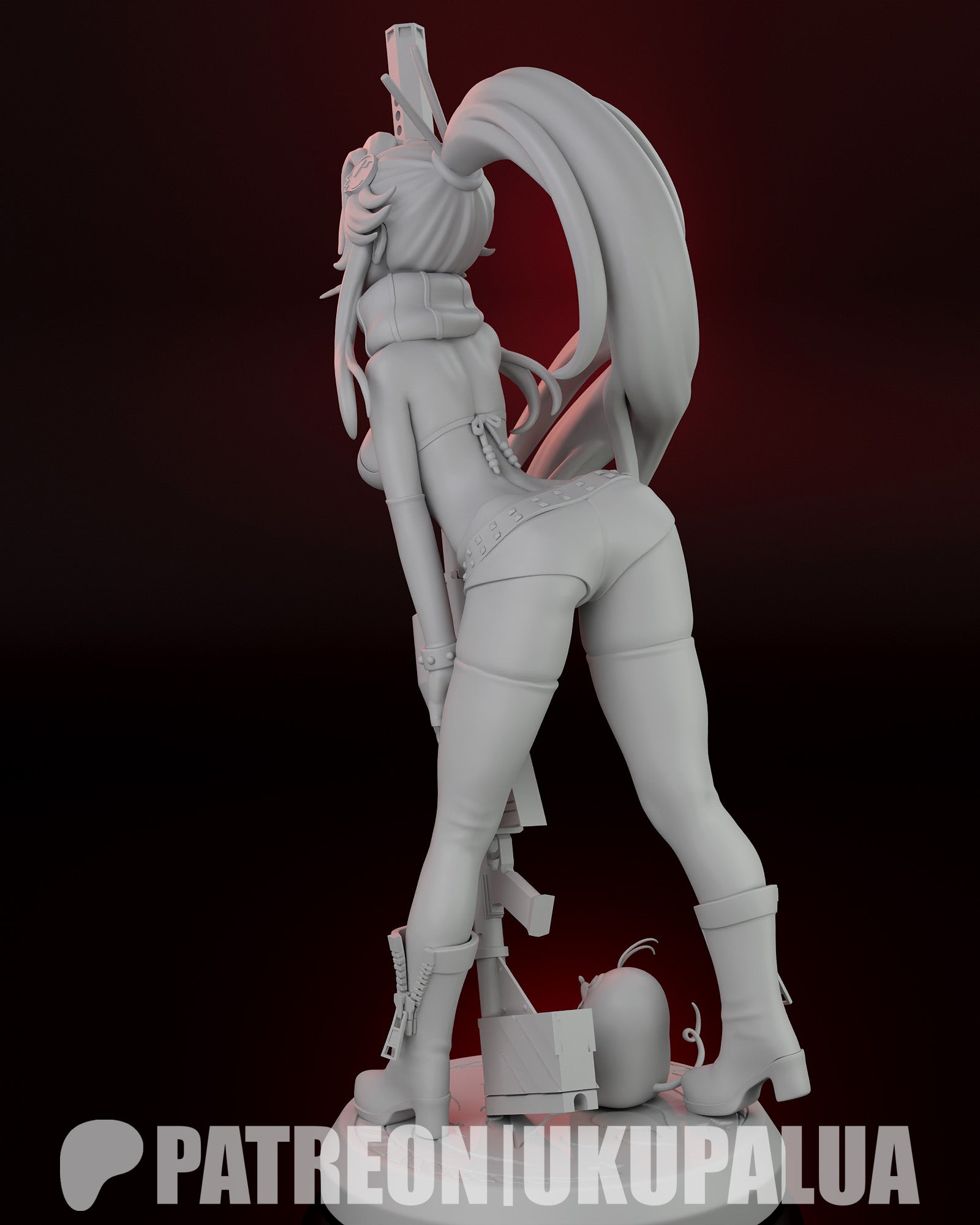 Yoko Littner Tengen Toppa Gurren Lagann exploded parts layout for 1:7 scale resin statue showing alternate faces rifle hair and body components