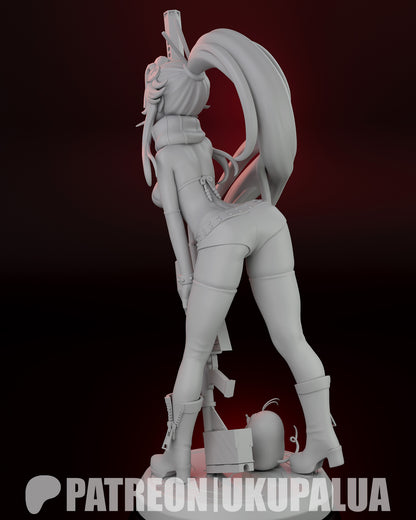 Yoko Littner Tengen Toppa Gurren Lagann exploded parts layout for 1:7 scale resin statue showing alternate faces rifle hair and body components