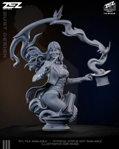 Zatanna DC Comics bust front view magician portrait stage costume detailed hair sculpt collectible bust