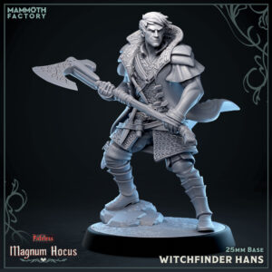 Witchfinder Hans monster hunter resin miniature wielding ornate axe from Magnum Hocus by Mammoth Factory on 25mm base