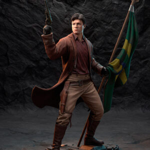 Painted reference of Malcolm Reynolds Firefly 1:8 scale collectible figure with Browncoat flag and display base.