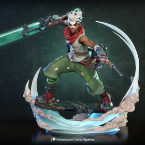 Ekko 1:8 Scale Figure from Arcane riding his hoverboard with oversized sword and dynamic energy effects