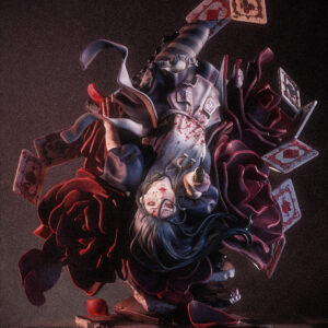 Alice in Wonderland 1:6 scale figure with crimson roses playing cards and dark fantasy display