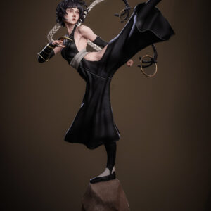 Soifon Bleach 1:6 scale figure SFW front view in dynamic high-kick pose with braided hair and ringed weapons