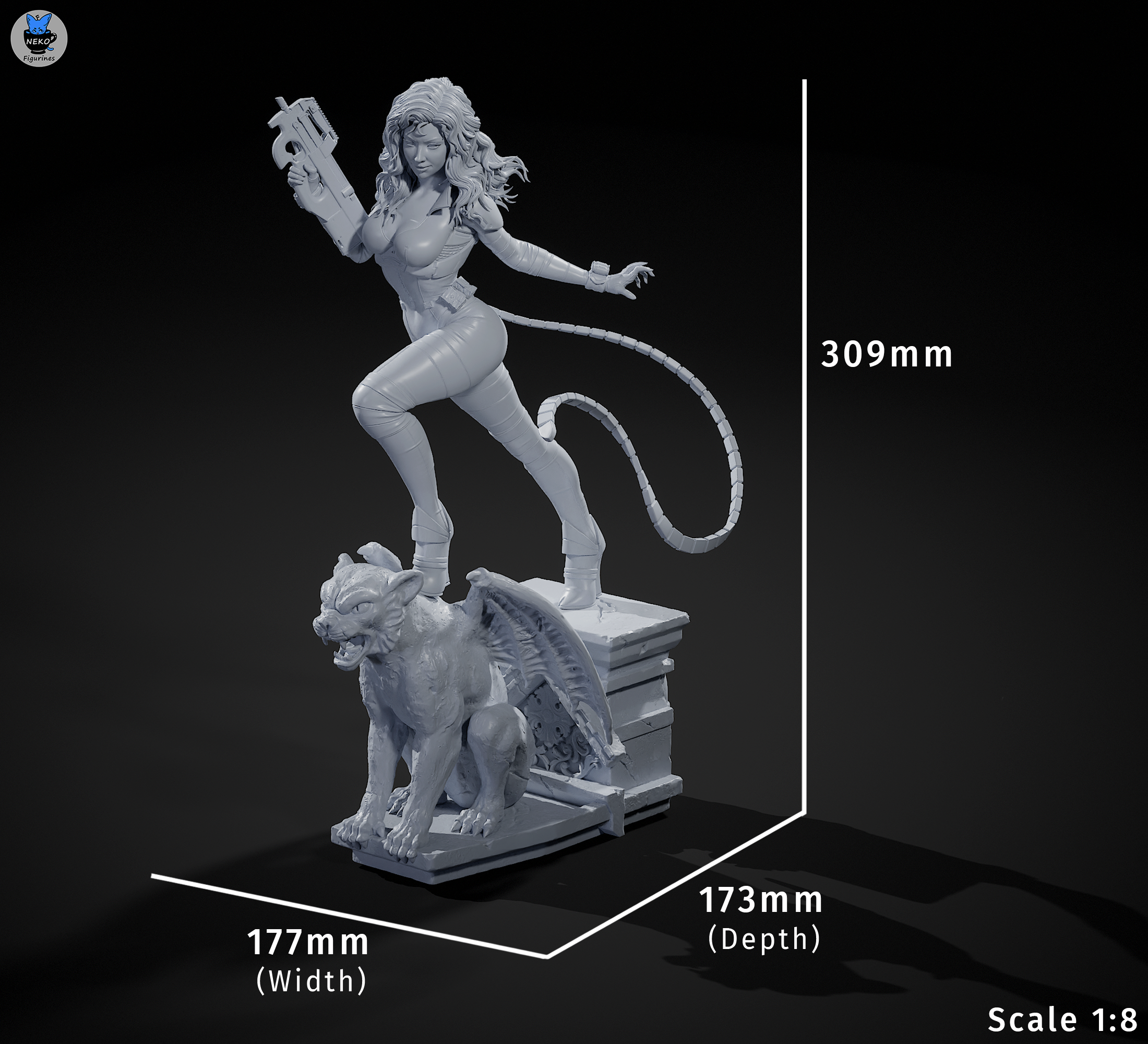 Absolute Catwoman 1:8 Scale Figure unmasked configuration and statue dimensions