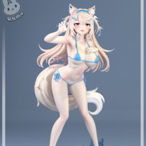 Fuwawa Hololive 1:7 scale figure in blue swimsuit with beach and wave display base