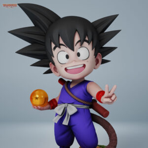 Kid Goku Dragon Ball 1:12 scale figure in purple gi holding a one-star Dragon Ball and making a peace sign