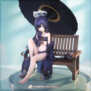 Kisaki Swimsuit Figure from Blue Archive in 1:7 scale seated beneath a traditional parasol