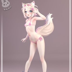 Mococo Hololive 1:7 scale figure in pink swimsuit with beach and wave display base
