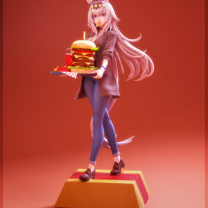 Oguri Cap Umamusume 1:7 Scale Figure front view carrying a towering tray of burgers, fries, and a drink