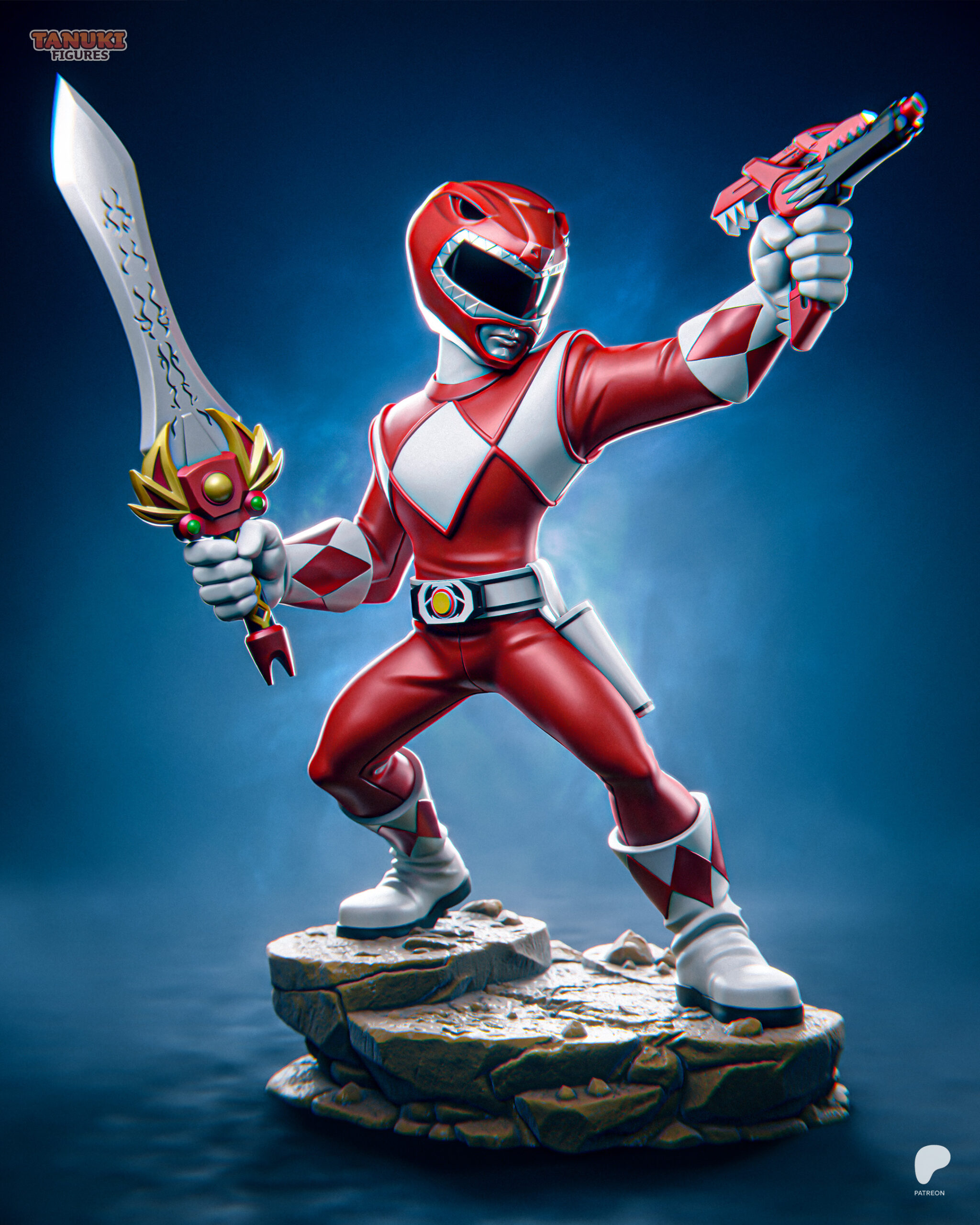 Toon Red Ranger Power Rangers 1:12 scale figure with Power Sword, Blade Blaster and classic Mighty Morphin Red Ranger suit