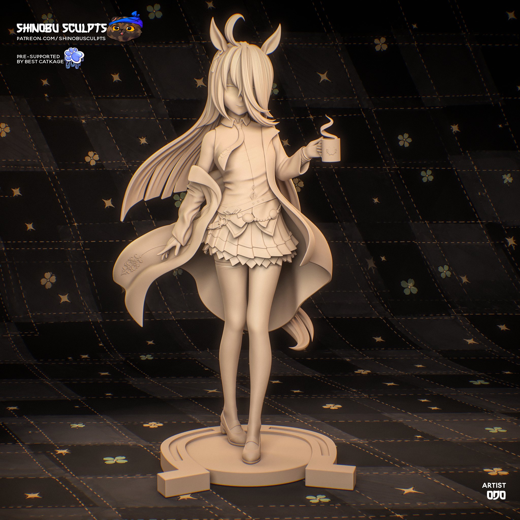 Front sculpt view of Manhattan Cafe Umamusume figure by Shinobu Sculpts