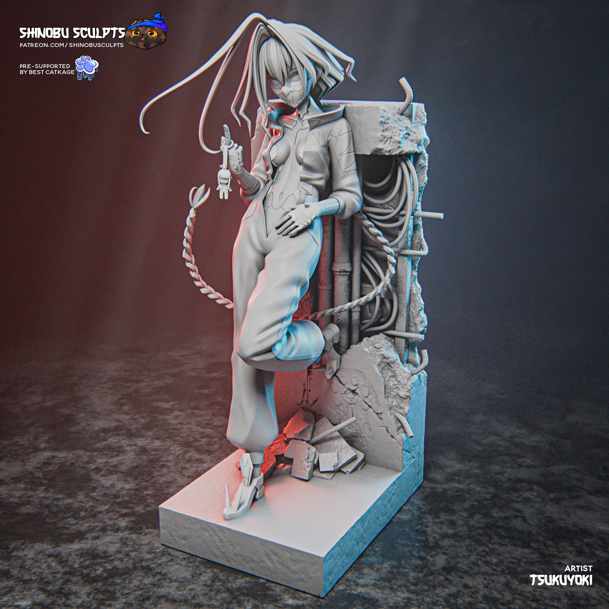 Talia Yang Cyberpunk Edgerunners figure with detailed ruined wall display