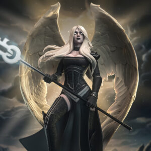 Avacyn the Purifier 1:8 scale figure close up view showing detailed feathered angel wings and flowing robes