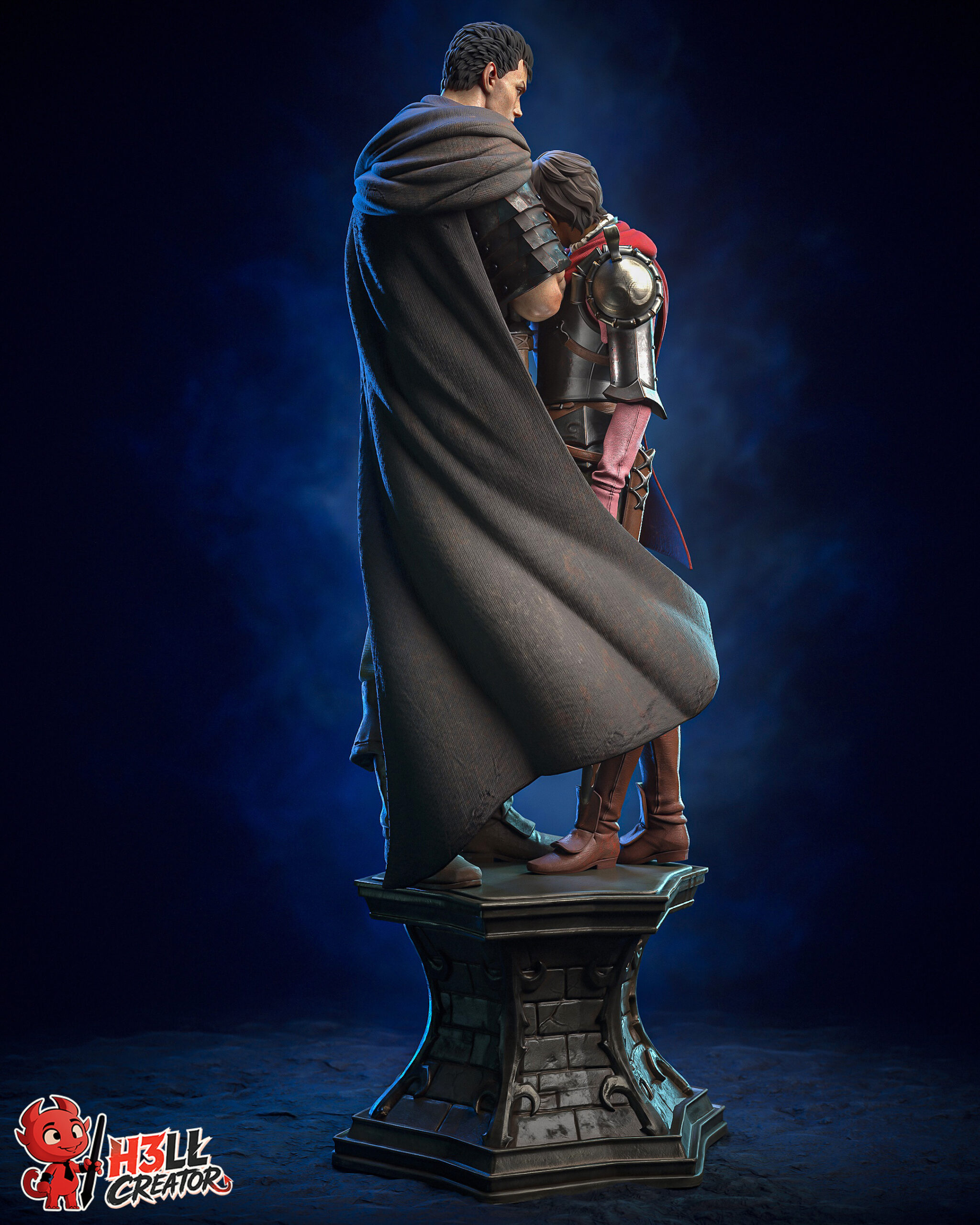 Guts and Casca Berserk 1:8 scale figures rear view with flowing cloaks and detailed armor