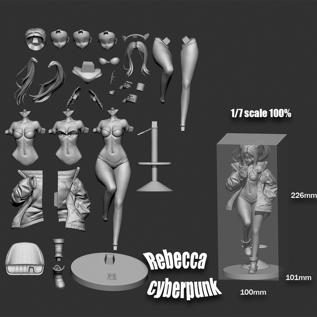 Rebecca Cyberpunk Edgerunners figure parts breakdown and 1:7 scale dimensions by Roy Palace