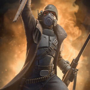 NCR Ranger Fallout New Vegas 1:8 scale figure holding New California Republic flag and rifle